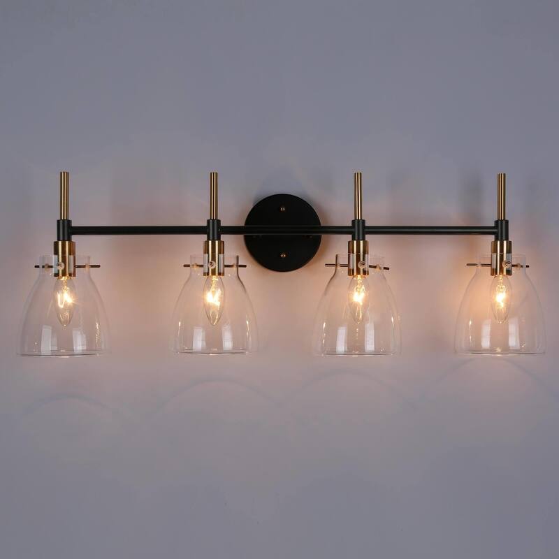 Modern Black Gold 2/3/4 Lights Vanity Light Fixture Glass Bathroom Lighting
