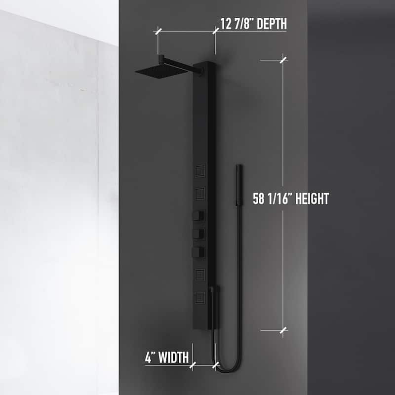 VIGO Sutton 58" H x 4" W 4-Jet Shower Panel with Square Shower Head