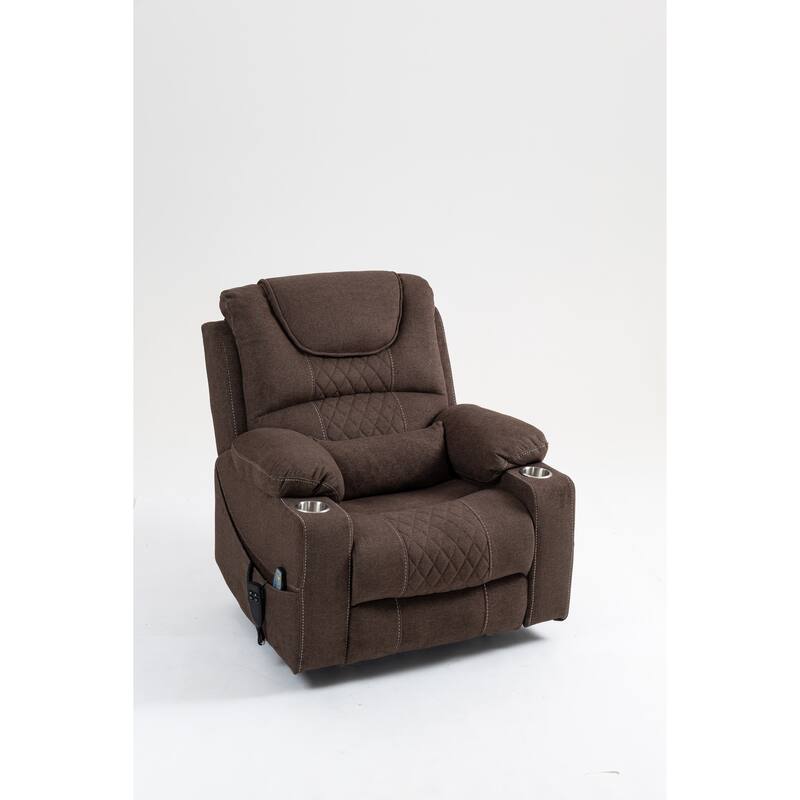 Velvet Oversized Power Lift Recliner Chair, Dual OKIN Motors & Cup Holders - Brown