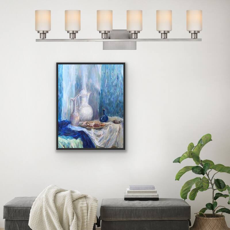 6-Light Bathroom Light Fixtures Brushed Brass 6-Light Bathroom Vanity Light, Bathroom Lights Over Mirror with Milky Glass Shade