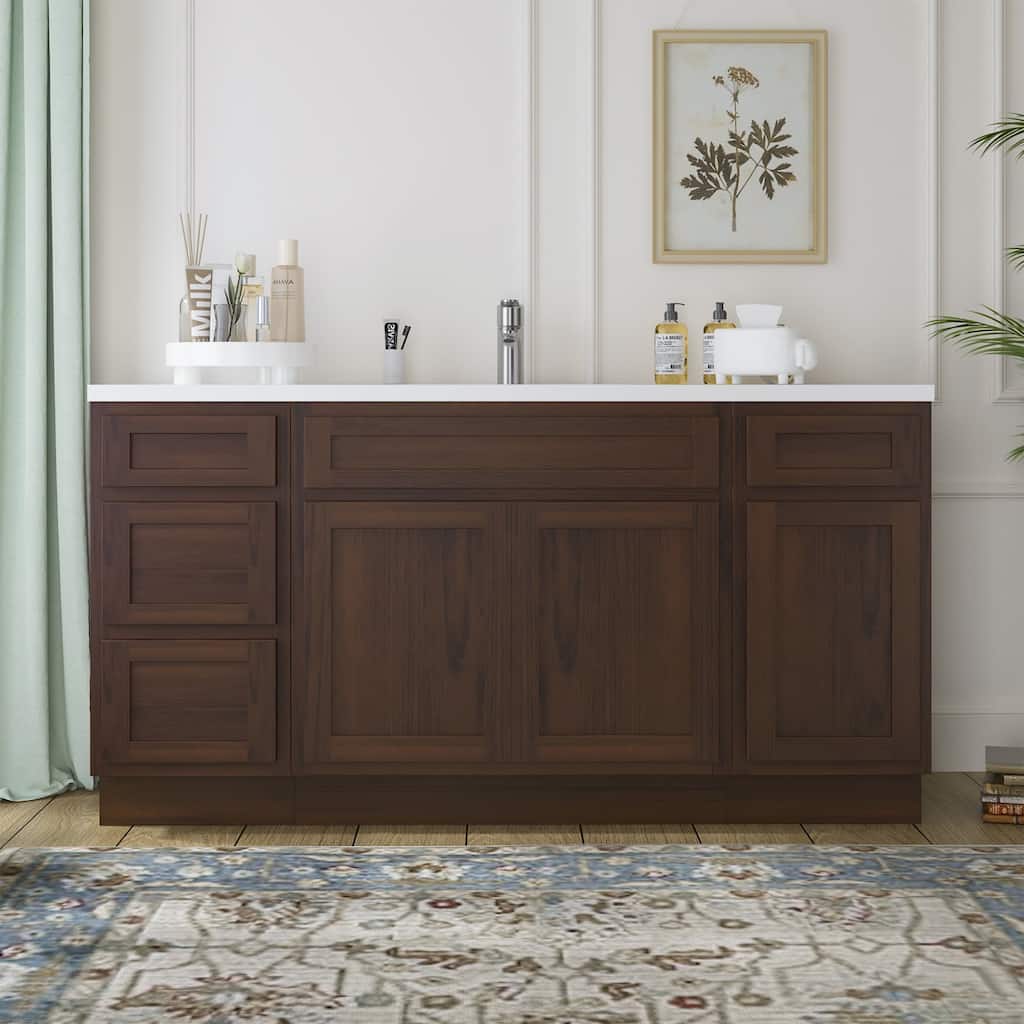 Vanity Art 66" Oak Freestanding Bathroom Vanity Cabinet without Top