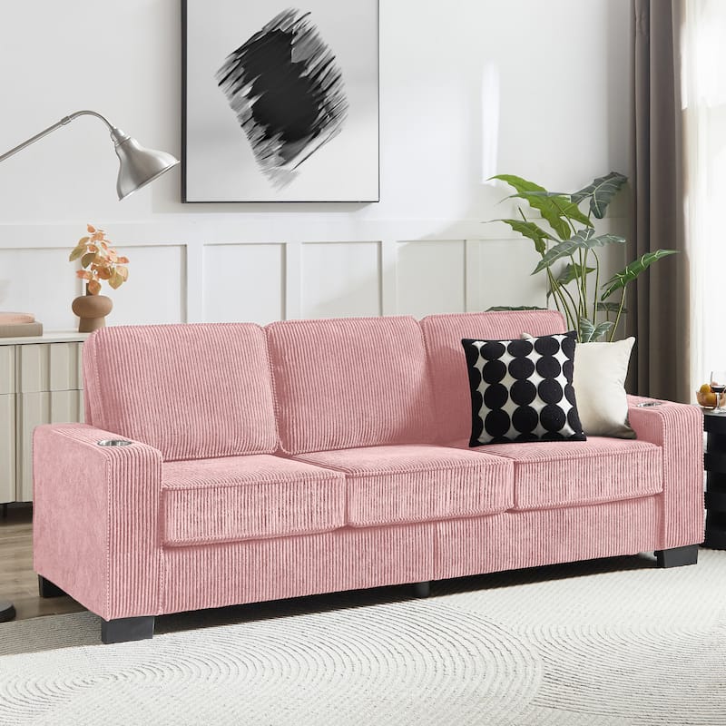 84" Corduroy 3-Seater Sofa, Modern Compressed Design for Multiple Rooms