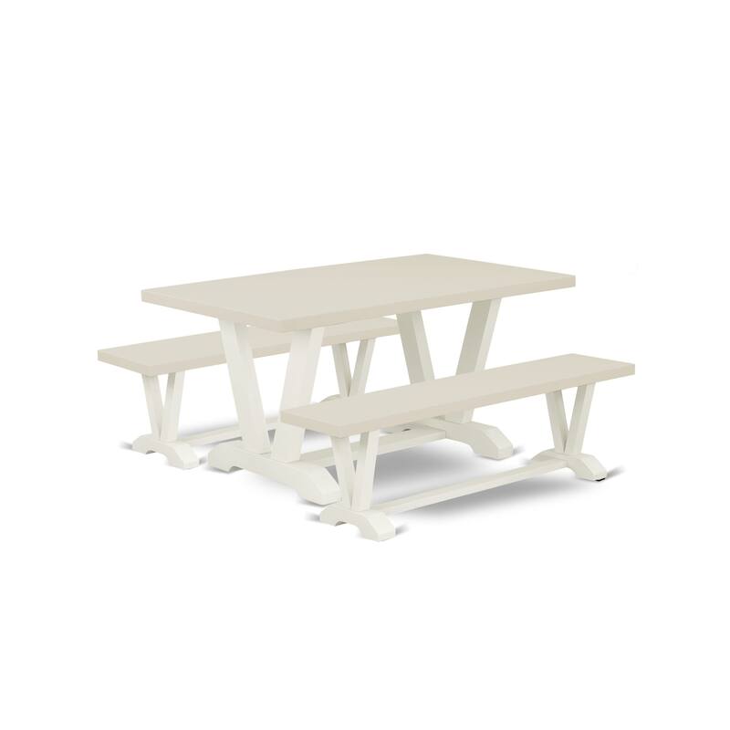 East West Furniture 3 Piece Dining Room Set - 1 Dining Table and 2 Benches(Finish Options)