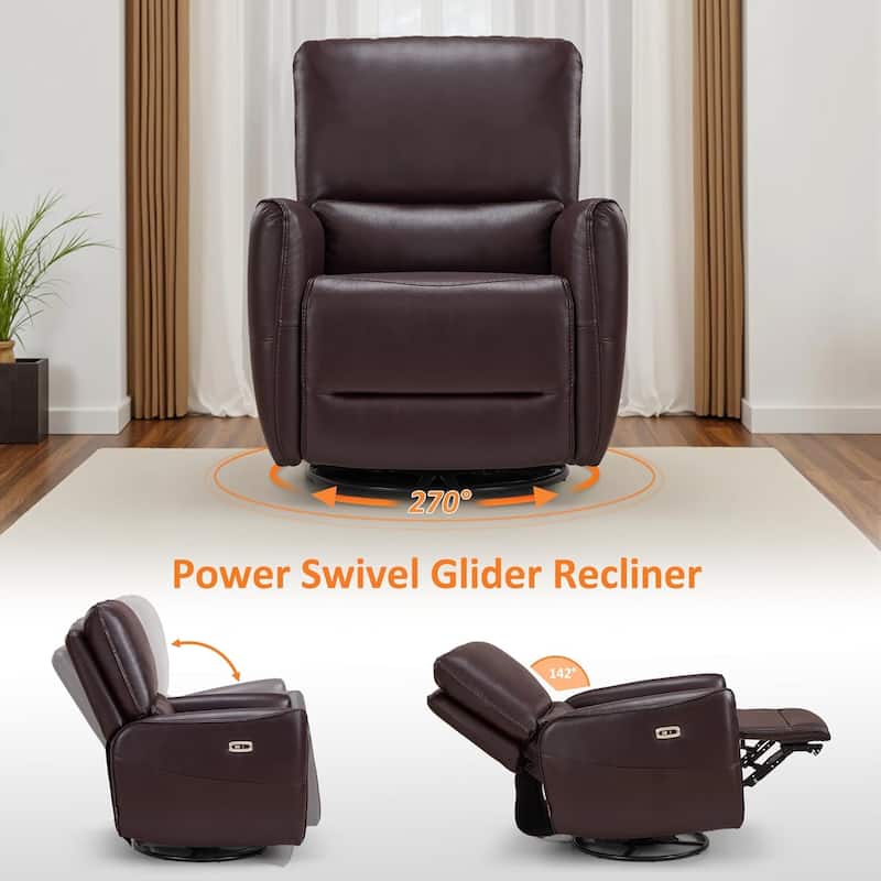 MCombo Power Swivel Rocker Recliner with Lumbar Support, Faux Leather Electric Nursery Glider Recliner Chair