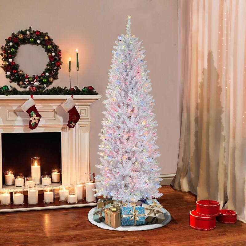 6.5' Pencil Fraser Fir Artificial Christmas Tree, Multi-Color Lights - 6.5 Foot