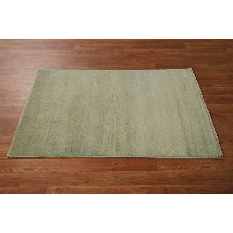 Green Modern Gabbeh Oriental Foyer Rug Hand-Knotted Wool Carpet - 2'7"x 4'1"