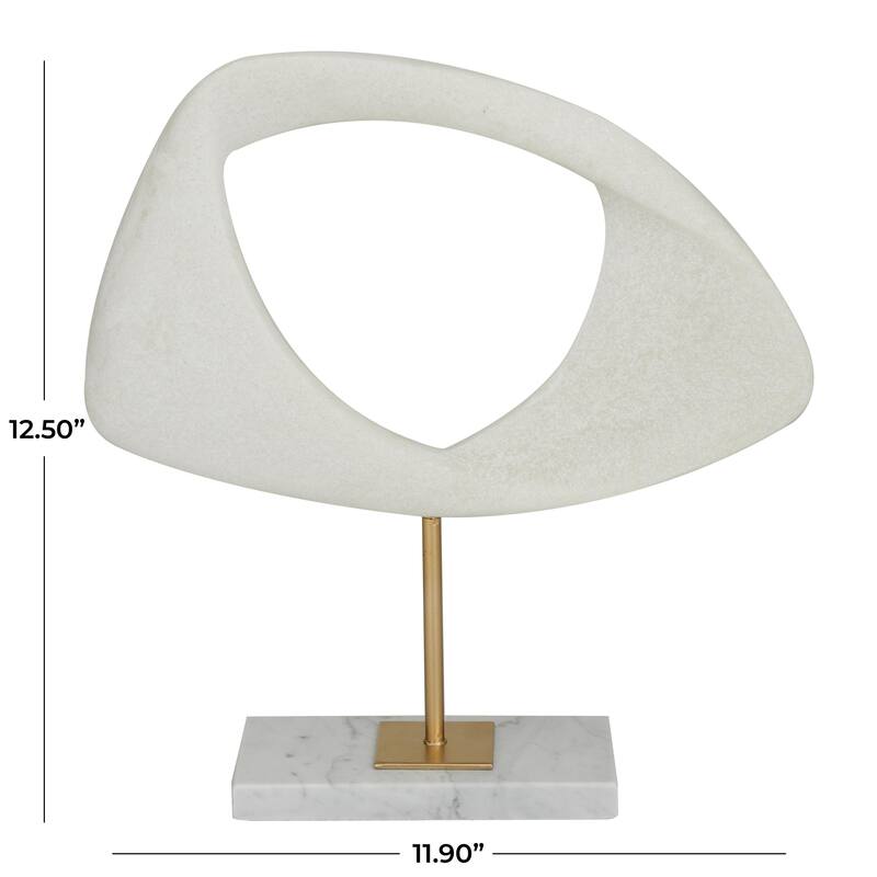 White Polystone Cut-Out Abstract Decorative Sculpture with Marble Stand