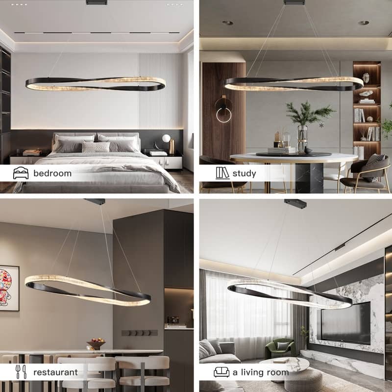 Modern LED Pendant Light Fixture, Contemporary Irregular Ring Chandelier