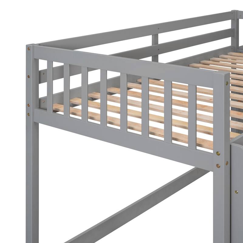 Twin over Twin Bunk Bed with 4 Drawers and 3 Shelves