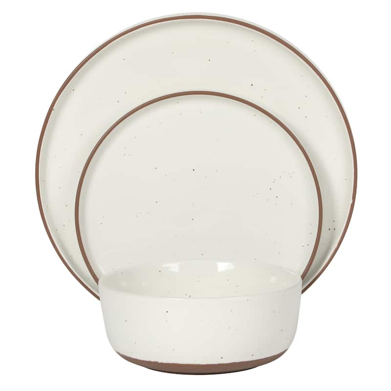 Gibson Elite Northrock Stoneware Dinnerware Set, 16-Piece Service for 4 - Plates & Bowls with Hand-Painted Terracotta Base