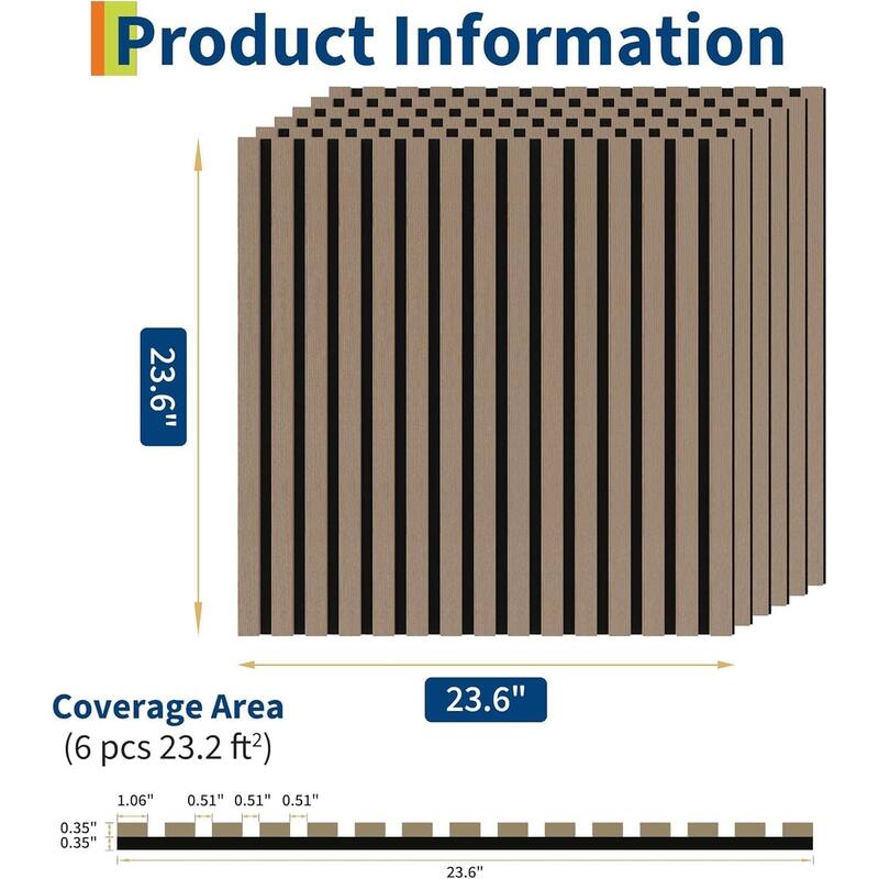 23.6"X23.6" 3D Fluted Wood Slat Acoustic Soundproof Wall Panels for Noise Reduction