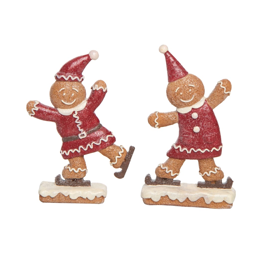Transpac Resin Ice Skating Gingerbread Decor Set of 2 Christmas Home Decorations
