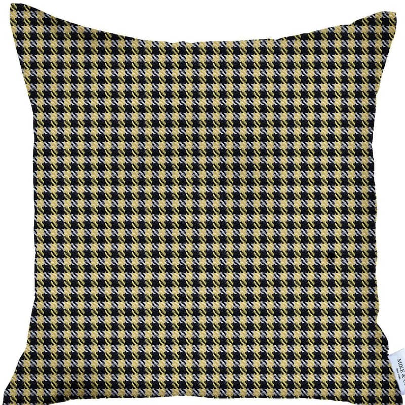 HomeRoots 18" Yellow and Black Houndstooth Throw Pillow Cover