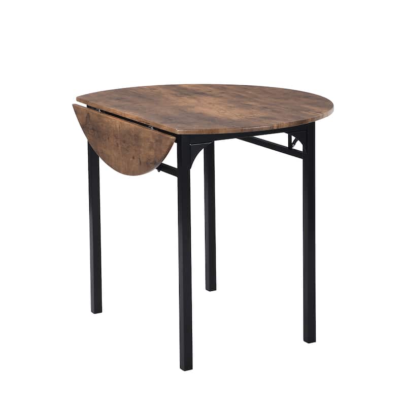 3 Piece Foldable Dining Table Set, Wood Kitchen Furniture Set with 2 Chairs and Drop Leaf Table with Metal Frame