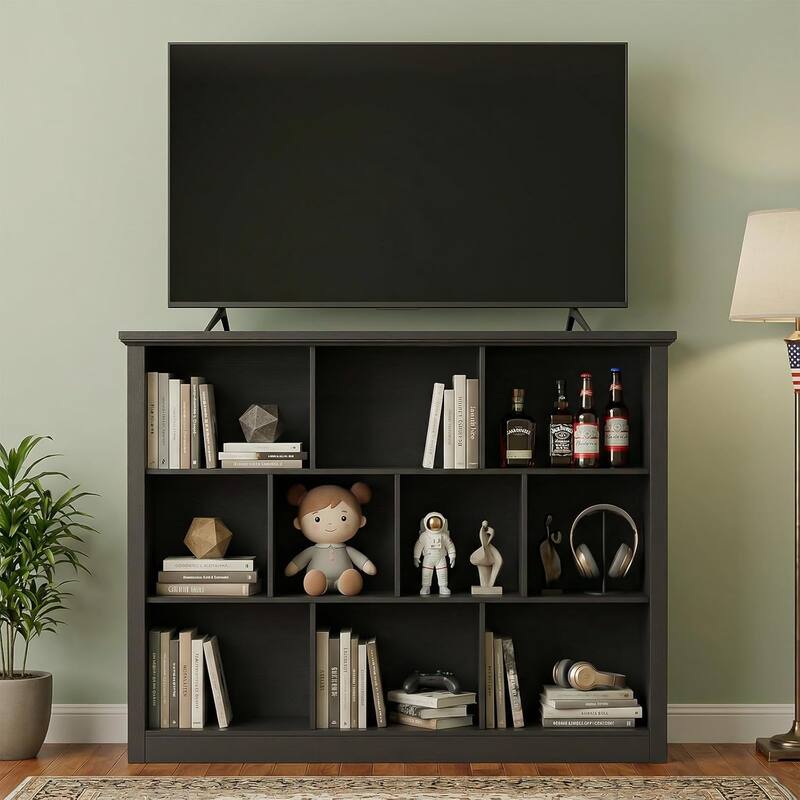 7/10 Cube Bookcase Organizer with Backpanel, 50" Wooden Storage Book Shelf for Living Room, Bedroom, Home Office, Kids Room