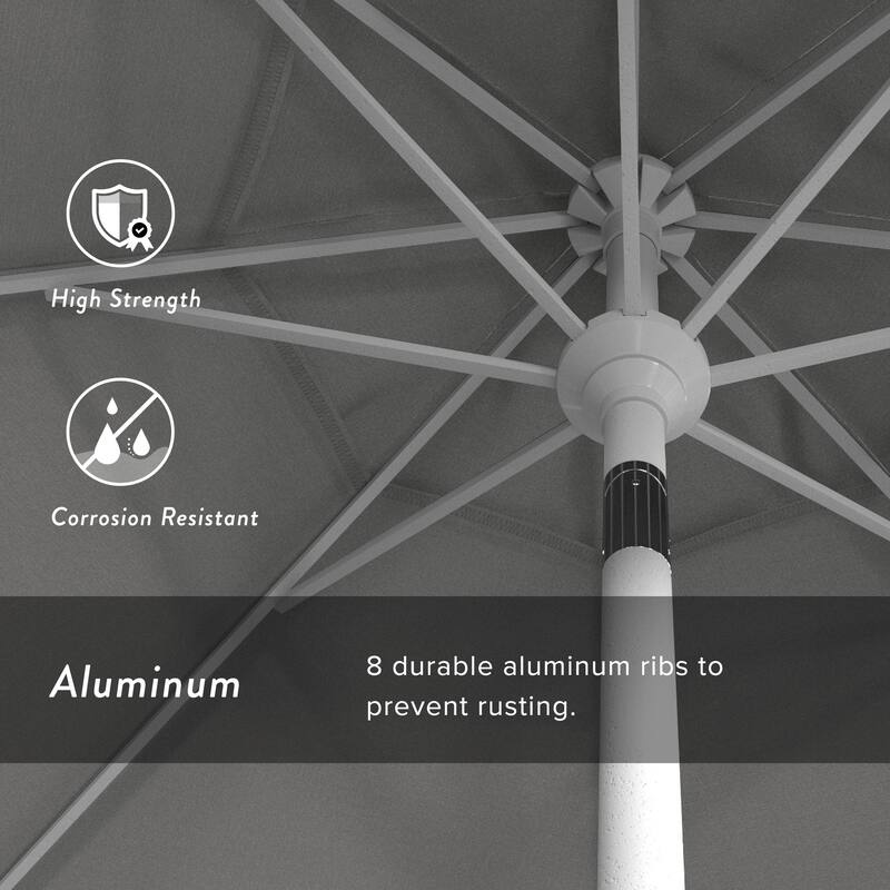 California Umbrella 9' Round Crank Lift Push Button Tilt White Aluminum Patio Umbrella Sunbrella