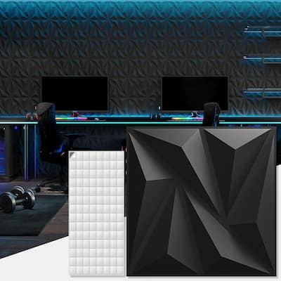 Art3d 50pcs 11.8"x11.8" Black or White PVC 3D Wall Panel Ceiling Tiles