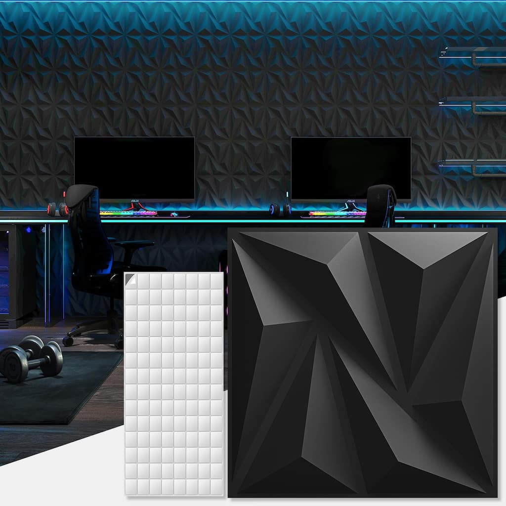 Art3d 50pcs 11.8"x11.8" Black or White PVC 3D Wall Panel Ceiling Tiles
