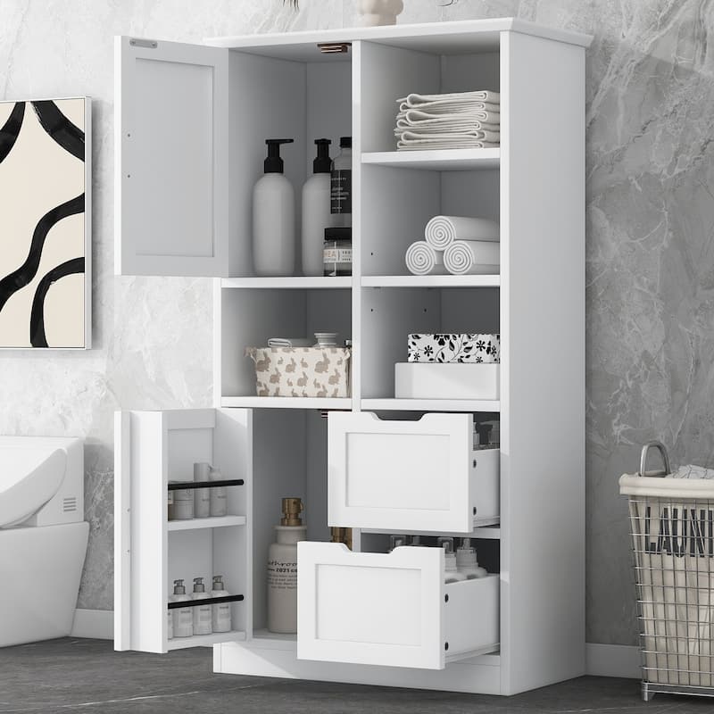 Bathroom Storage Cabinet with Doors and Drawers - White