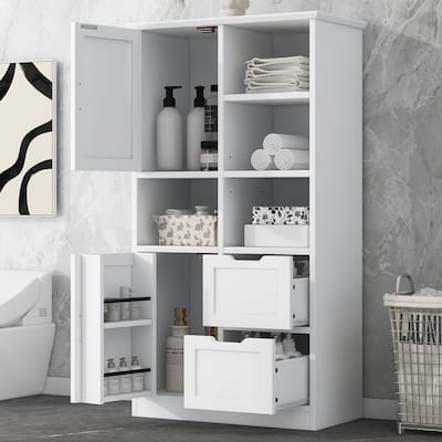 GDFStudio - Bathroom Storage Cabinet with Doors & Drawers, Adjustable Shelf, MDF