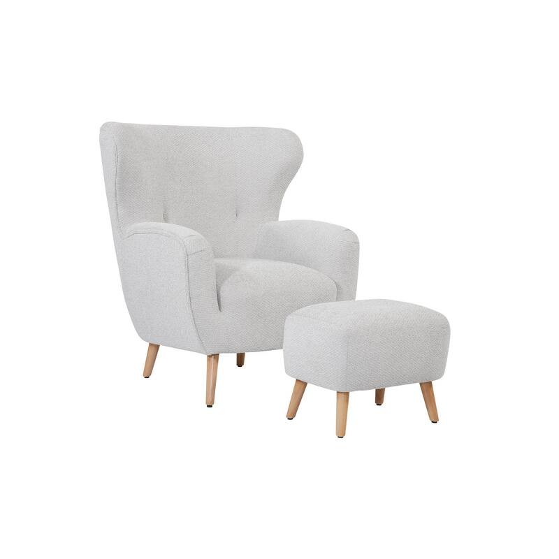 Grafton Home Harvard Curved Wing Back Chair with Matching Ottoman - Enchanted Whisper Silvery Cream