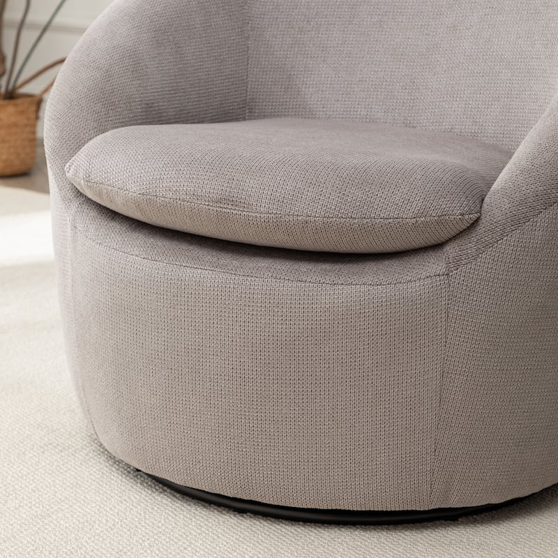 Fabric 360° Swivel Barrel Chair with Round Metal Base, High-Density Foam Cushion, and Modern Design