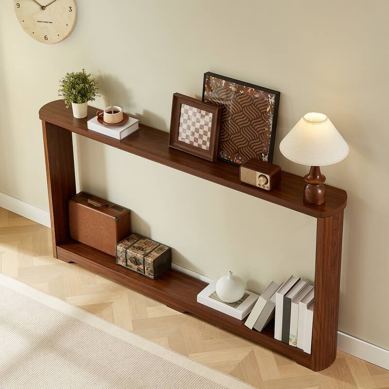 70.1 inch Corrugated Texture Storage Table Narrow Wooden Console Sofa Table Black Entrance Corridor