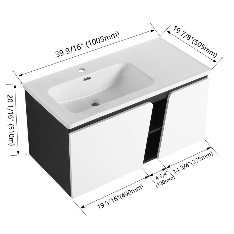 GDFStudio - Lennox Floating Bathroom Vanity with Ceramic Sink, Soft-Close Door