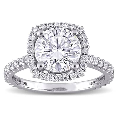 Miadora 2 1/2ct DEW Moissanite Halo Engagement Ring in 10k White Gold