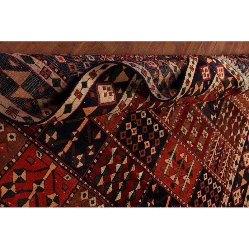 Red Geometric Bakhtiari Persian Vintage Rug Handmade Wool Carpet - 6'9" x 9'4"