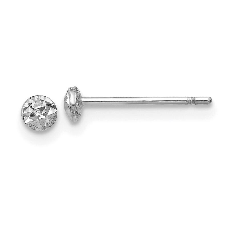 Curata 14k White Gold Diamond-Cut Small 3mm Puffed Button Post Earrings