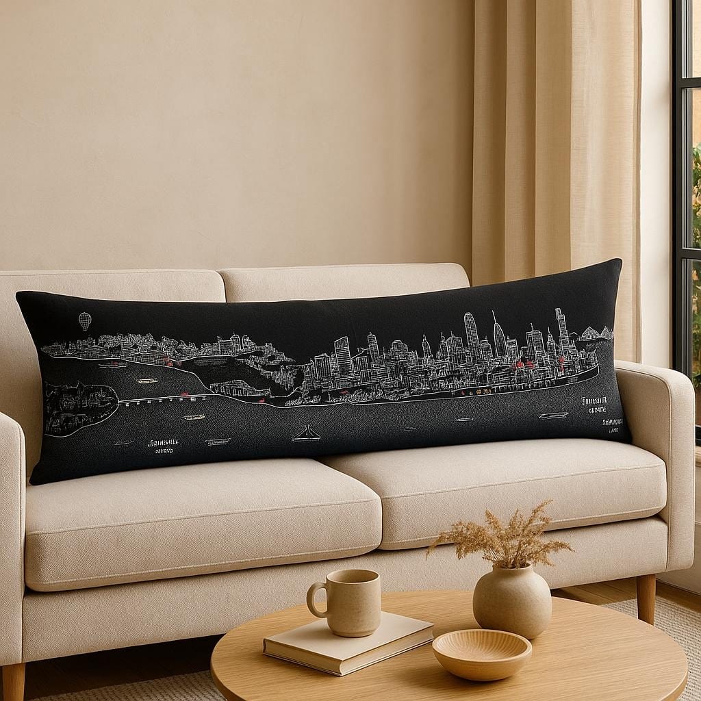 HomeRoots 14" X 46" Dark Gray And White Philadelphia Nighttime Skyline Lumbar Decorative Pillow