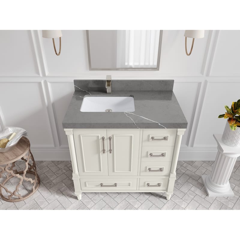 Willow Collections 36 in. W x 22 in. D Aberdeen Left Offset Sink Bathroom Vanity with Countertop - 2" Piatra Gray - Ivory