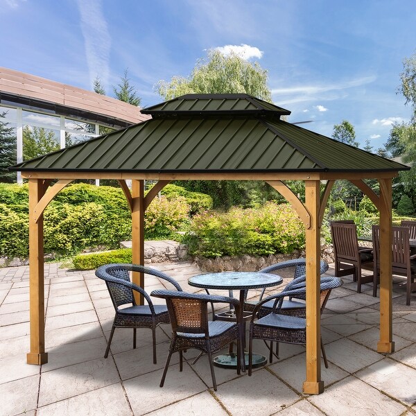 Aoodor Patio Solid Wooden Gazebo 