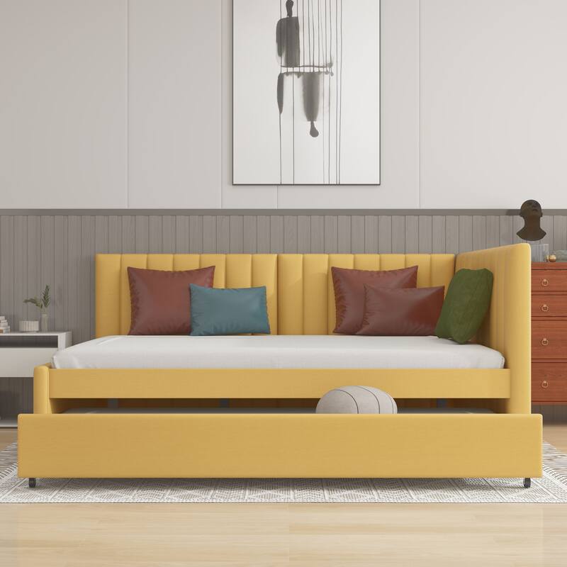 Upholstered sofa bed with trundle - Yellow