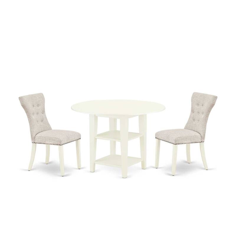 HomeStock 3-Piece Linen White Finish Solid Wood Top Dining Table Set