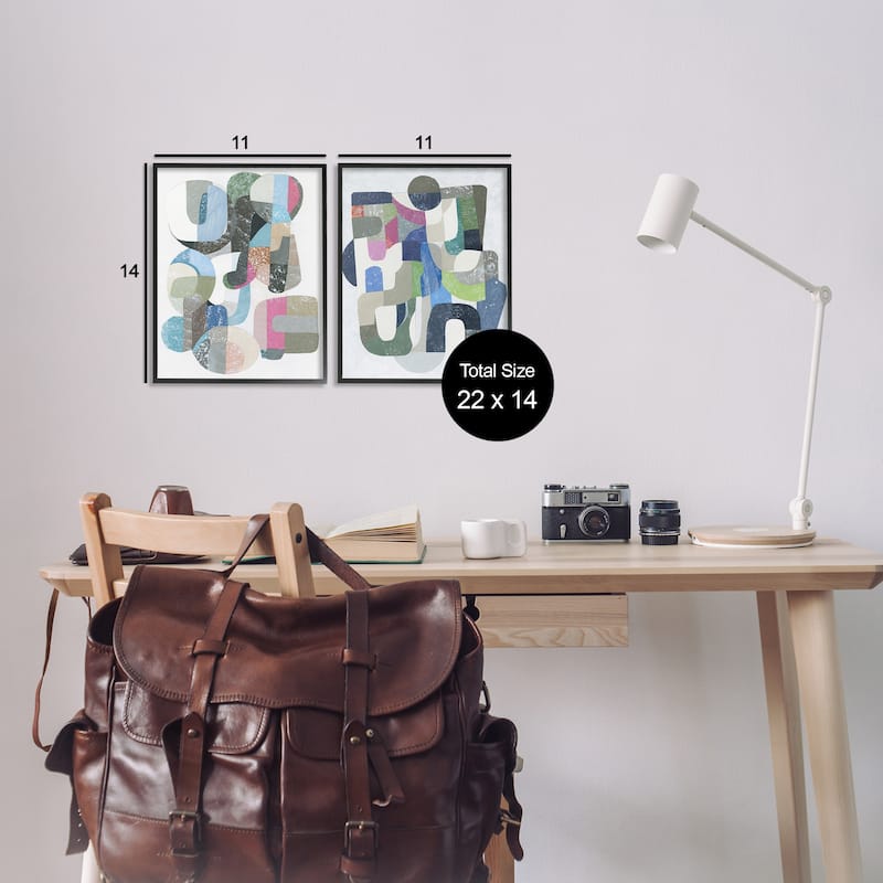 Stupell Retro Pastel Geometrics Framed Giclee Art Design By Coco Good (Set of 2)