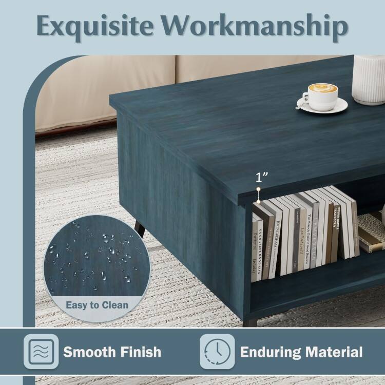 Engineered Wood Metal Coffee Table 2 Shelves 2 Compartments - 47" x 23.5" x 16"