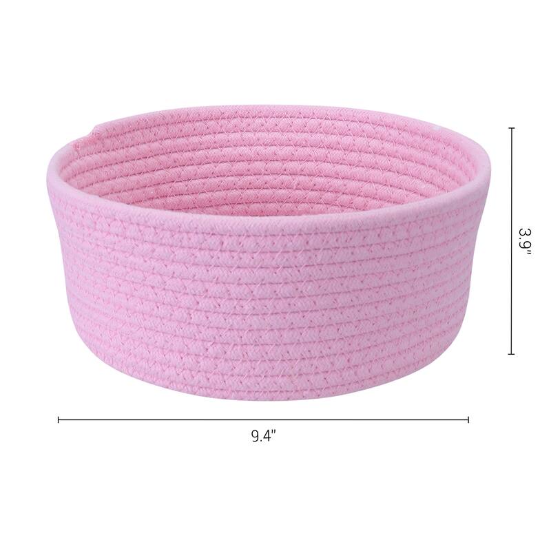 Round Woven Storage Basket, Small Storage Bin for Entryway Desk Key Tray Bowl, Catchall Home Decor - Pink - 9.5*9.5*4in