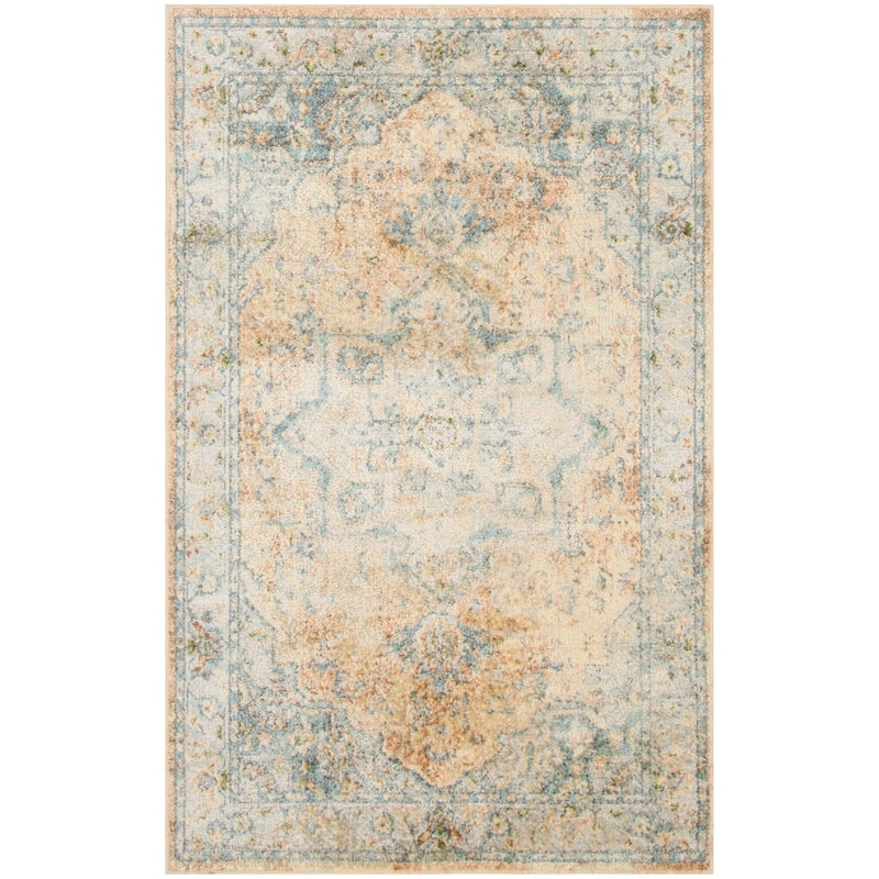 Nourison Abby Machine Washable Indoor only Persian Floral Area Rug. - 3' 3" x 5' - Beige/Blue - Rectangle