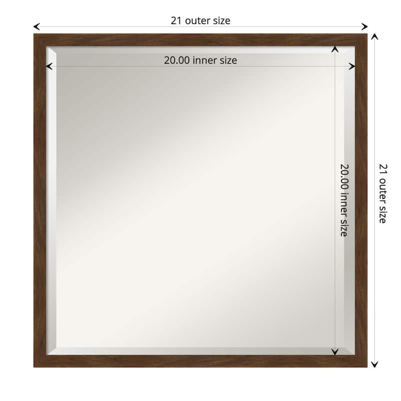 Beveled Wood Bathroom Wall Mirror - Carlisle Brown Narrow Frame - Carlisle Brown Narrow - Outer Size: 21 x 21 in