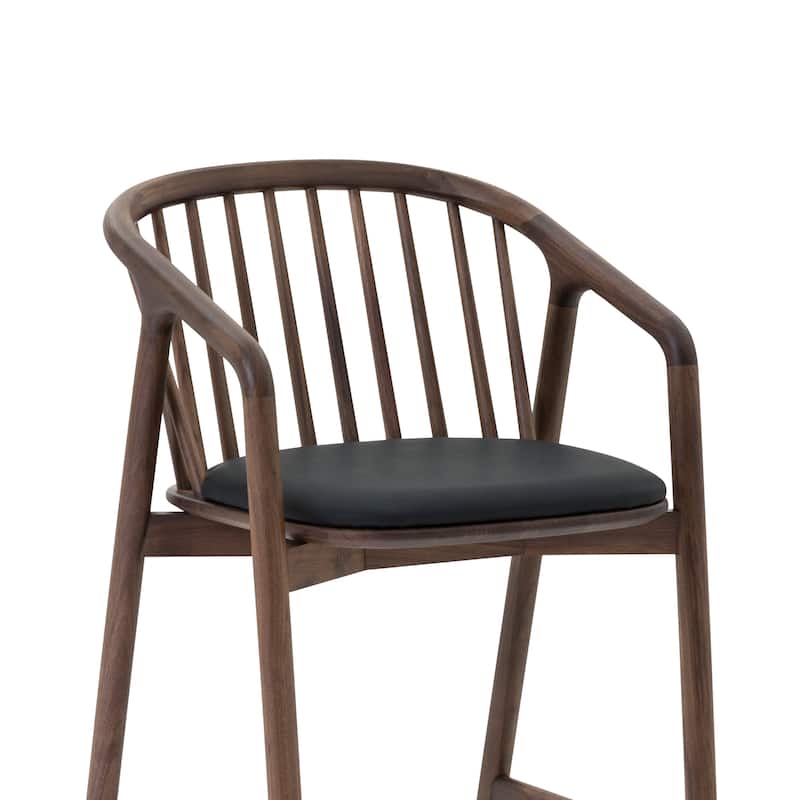 Echo Solid Wood and Black Faux Leather Bar or Counter Height Barstool
