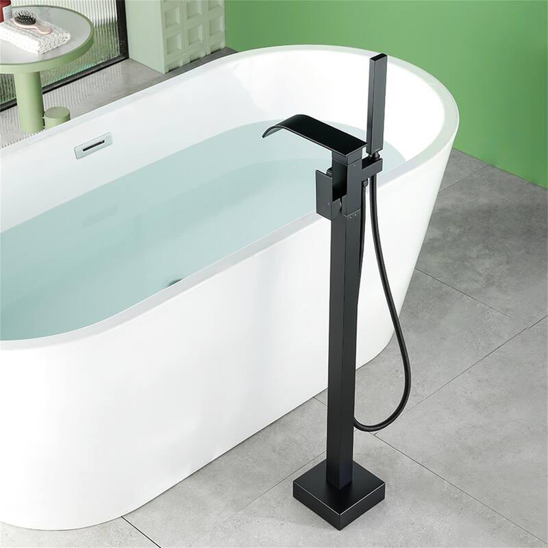 Floor Mount Tub Faucet With Hand Sprayer Freestanding Roman Bathtub Faucet Modern Waterfall Tub Filler Trim With Handheld Showe
