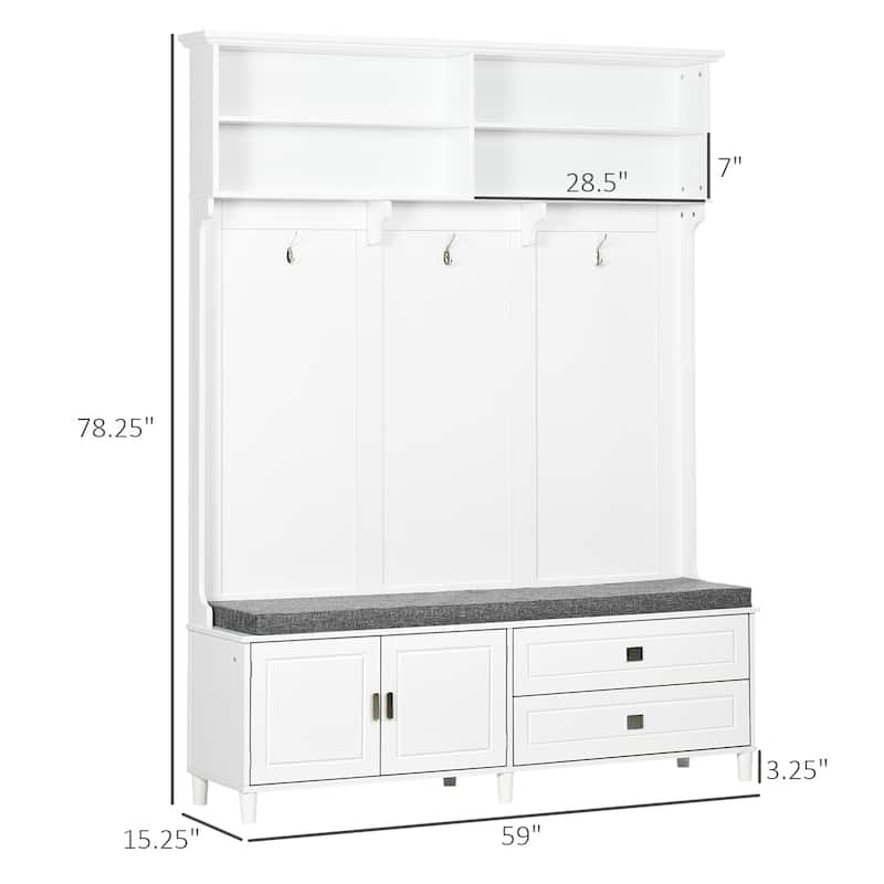 Modern Style Hall Tree with Storage, Free-Standing Clothing Rack with Storage Bench and Storage Cabinet and Drawers