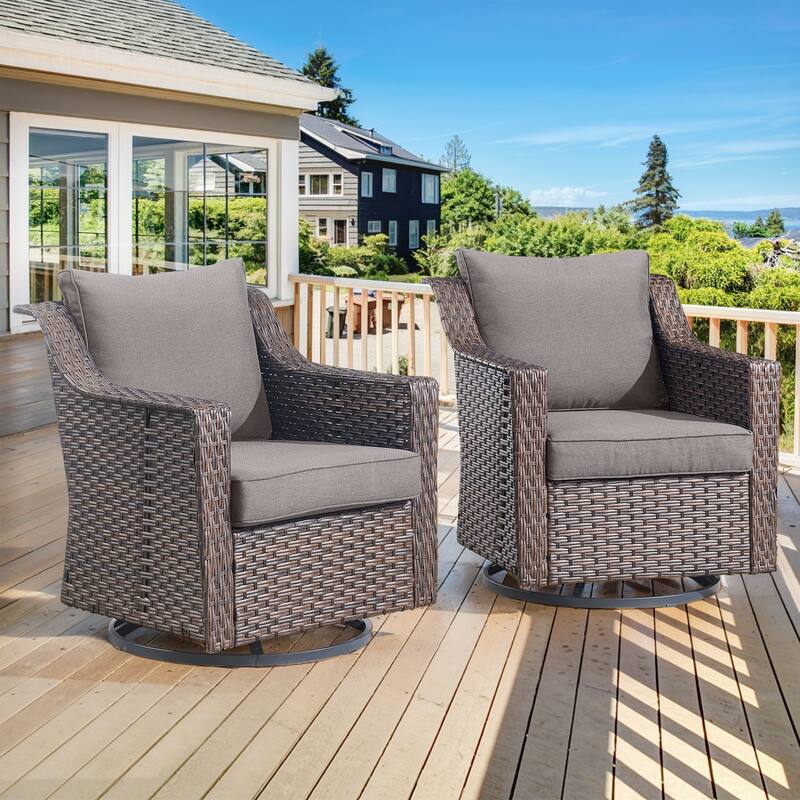 Gymojoy Outdoor Wicker Swivel Glider Chairs with Cushions - 2-Piece - Grey