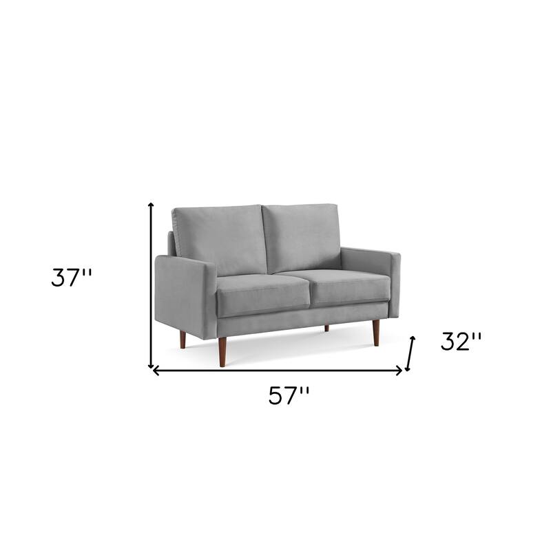 HomeRoots 57" Gray And Dark Brown Velvet Loveseat - 57.00 in. x 37.00 in. x 32.00 in.