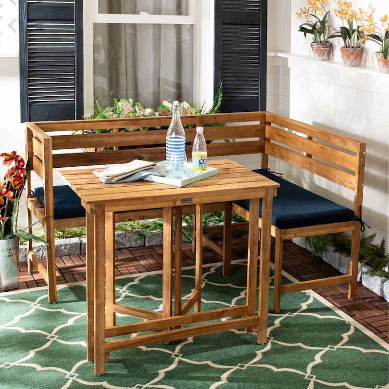SAFAVIEH Outdoor Kenna 3-Piece Balcony Corner Lounge Set - 39Wx19Dx33H - Blue