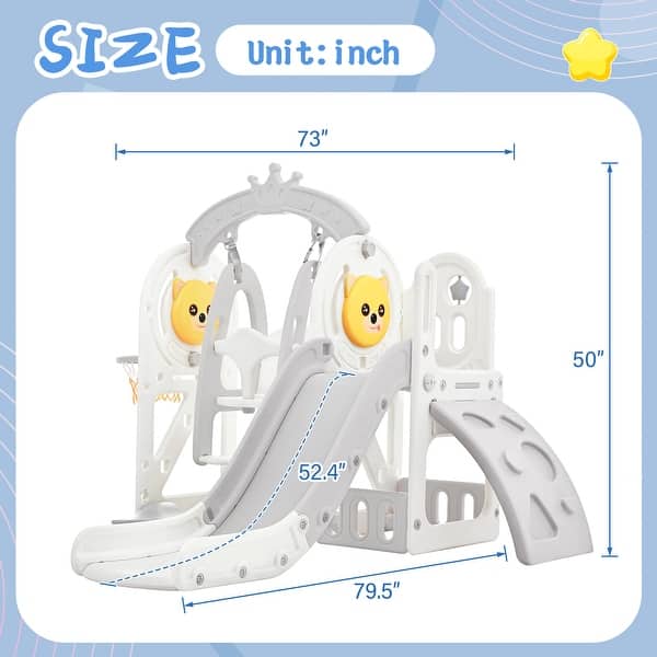 dimension image slide 0 of 3, 5-in-1 Toddler Slide Swing Set Outdoor Indoor Playground Slide Playset With Climber Basketball Hoop