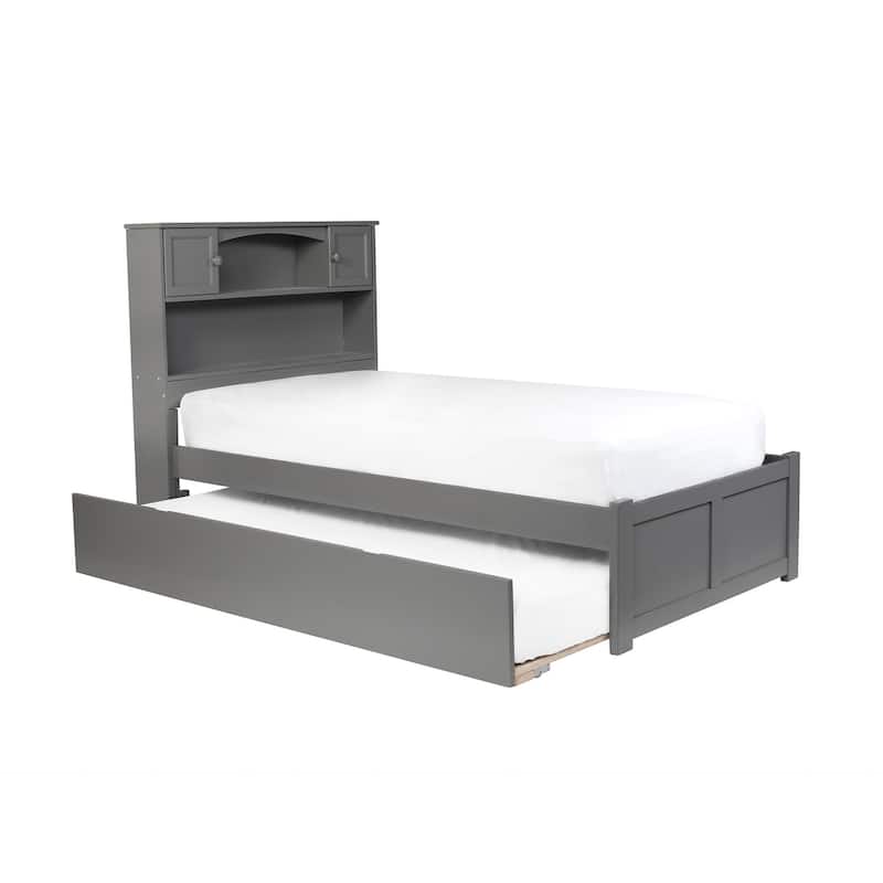 Twin Platform Bed with Trundle - Modern Grey Bed Frame, Space Saving Design, Easy Assembly