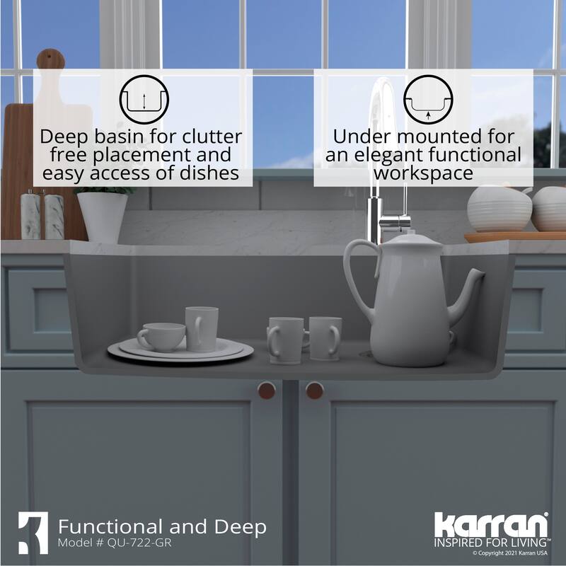 Karran Undermount Quartz Composite 33 in. Single Bowl Kitchen Sink with Accessories